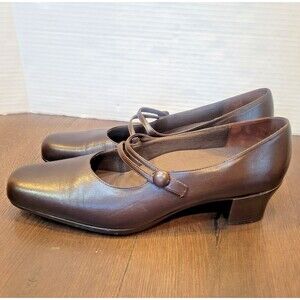 Munro Womens Mary Jane Pump Size 9.5 Brown Leather Block Heel Dress Shoe Comfort